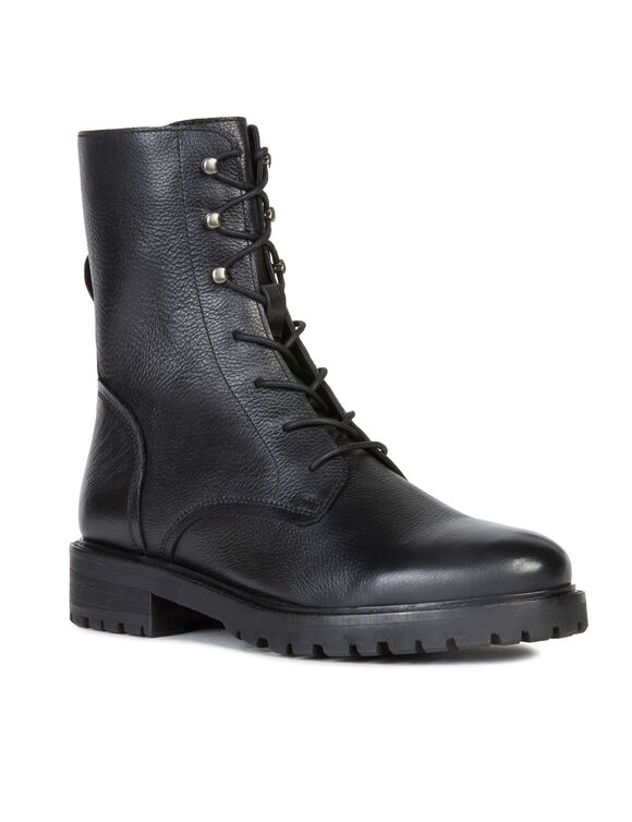 Boots noir semelle crantée dessus cuir (noir)