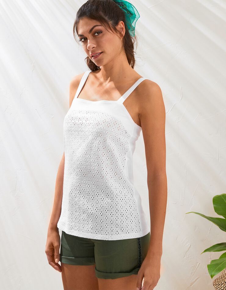 Débardeur col carré, broderie anglaise (blanc) Débardeur col carré, broderie anglaise (blanc)