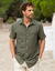 Chemise coton lin manches courtes boutonnée (kaki)