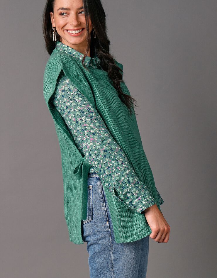 Pull tunique sans manches, maille anglaise toucher mohair (vert)