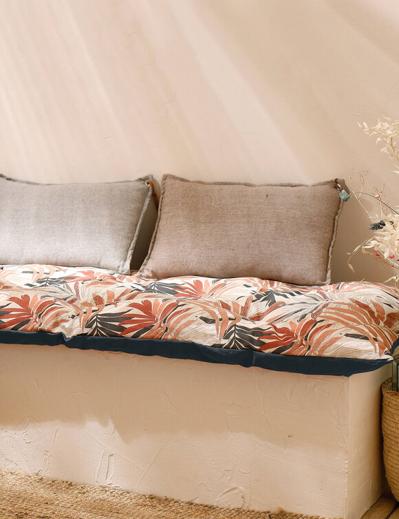 Long coussin de sol imprimé feuillage (rose / bleu)