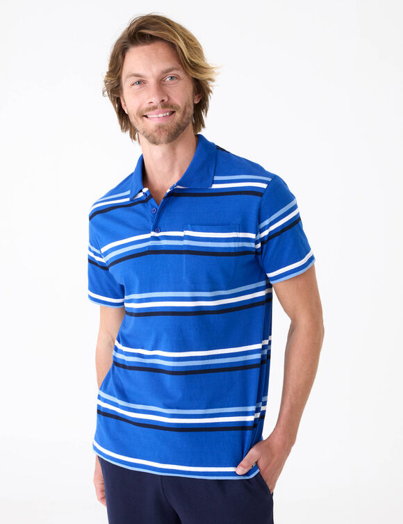 Polo ray&eacute; manches courtes (bleu)