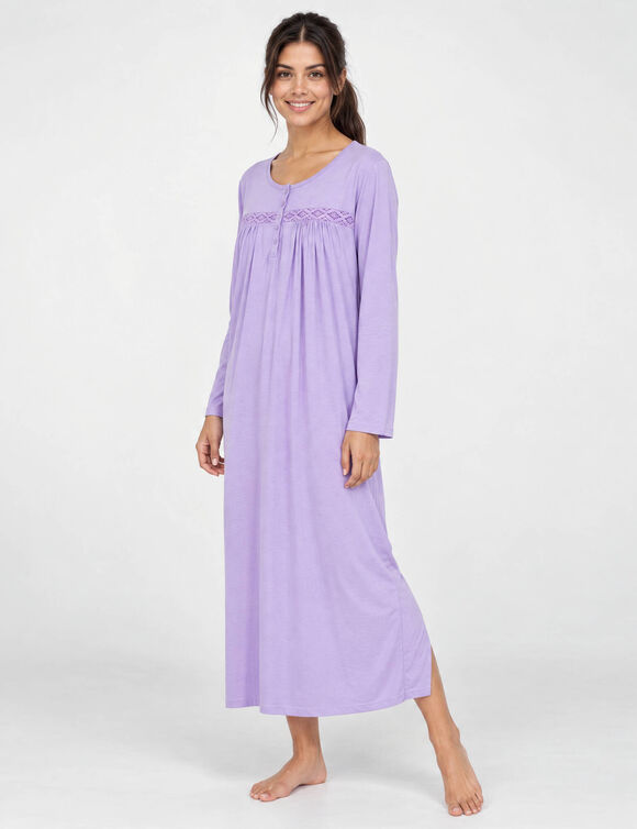 Chemise de nuit longue manches longues unie (parme)