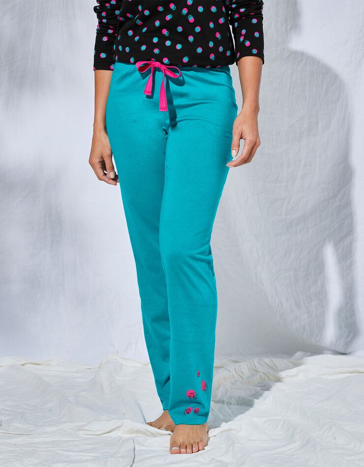 Pantalon pyjama coton Enjoy uni imprimé placé (émeraude) Pantalon pyjama coton Enjoy uni imprimé placé (émeraude)