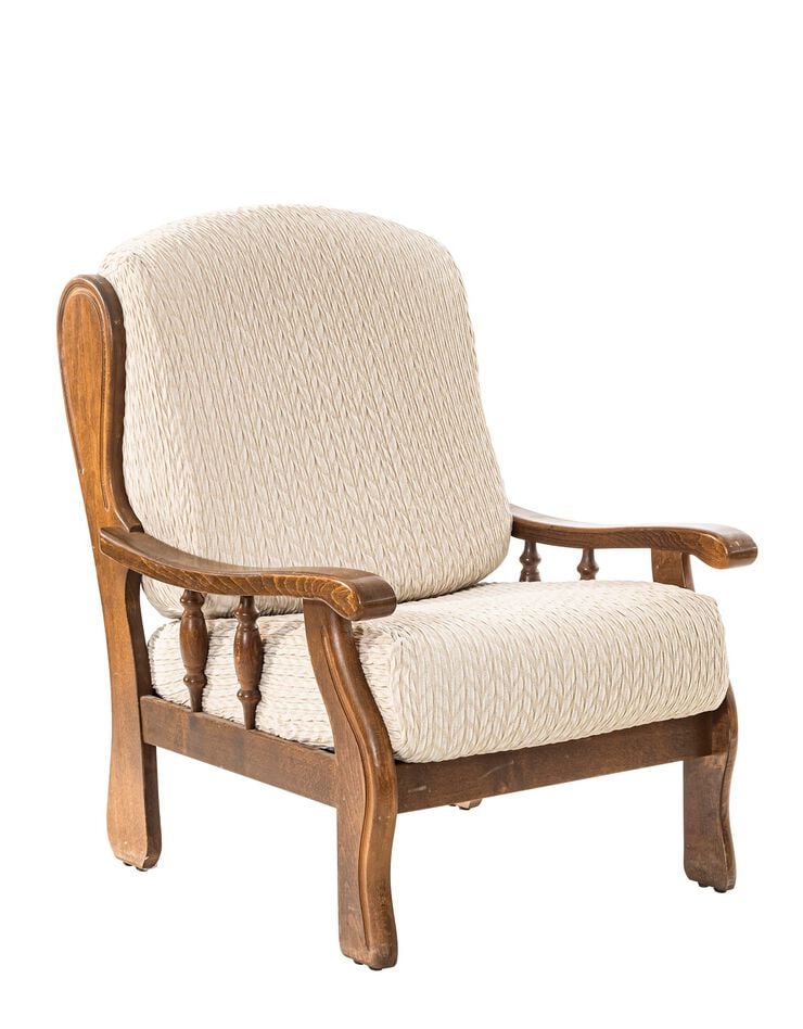 Housse jacquard extensible motif chevrons spéciale fauteuil rustique (écru)