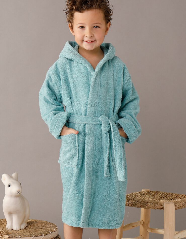 Peignoir enfant éponge bouclette à capuche (vert d'eau)