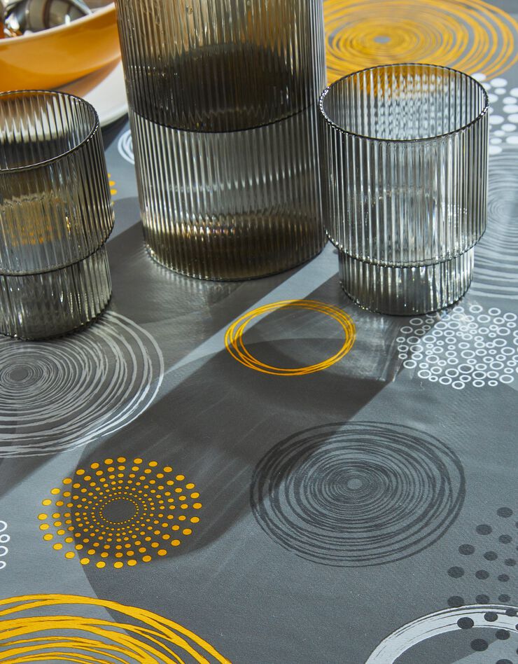 Nappe toile cirée imprimé cercles graphiques  (jaune)