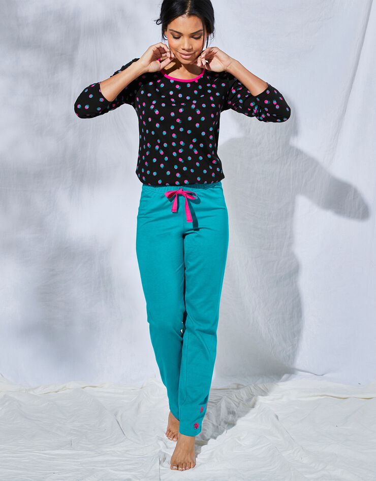 Pantalon pyjama coton Enjoy uni imprimé placé (émeraude) Pantalon pyjama coton Enjoy uni imprimé placé (émeraude)