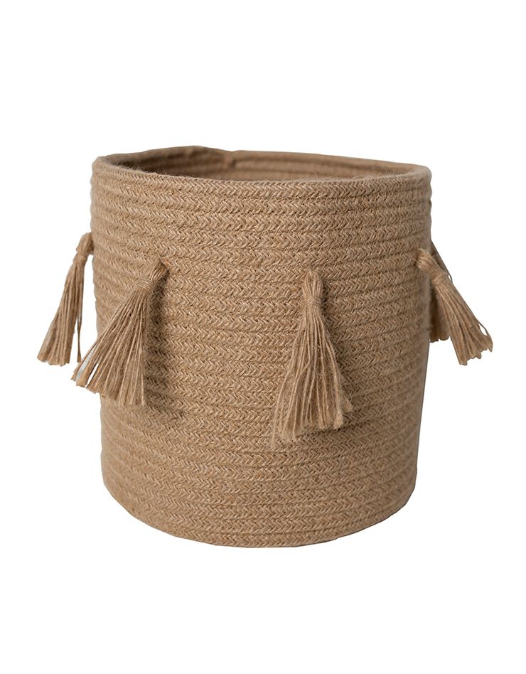 Panier de rangement en jute tressée naturelle à pompons (jute) Panier de rangement en jute tressée naturelle à pompons (jute)