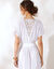 Robe longue crépon, détail macramé (blanc)