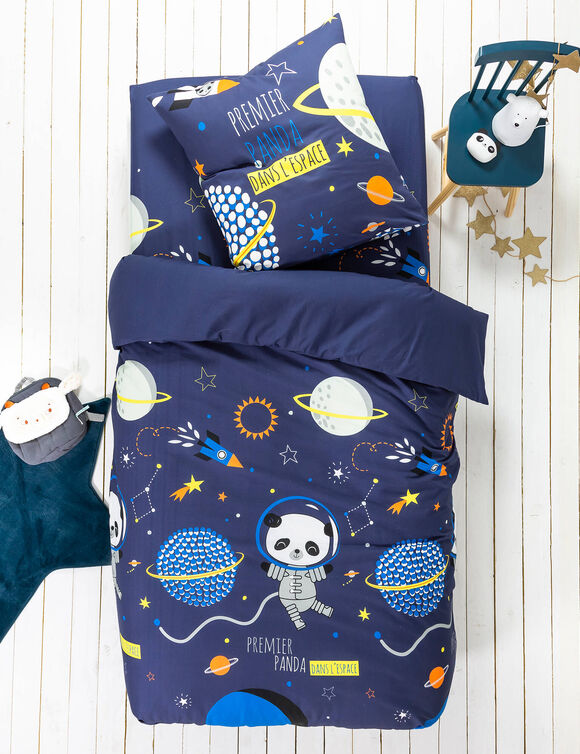 Linge de lit enfant Pao imprimé espace - coton  (marine)