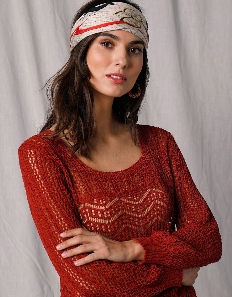 Pull maille fantaisie ajourée manches 3/4 (terracotta) Pull maille fantaisie ajourée manches 3/4 (terracotta)