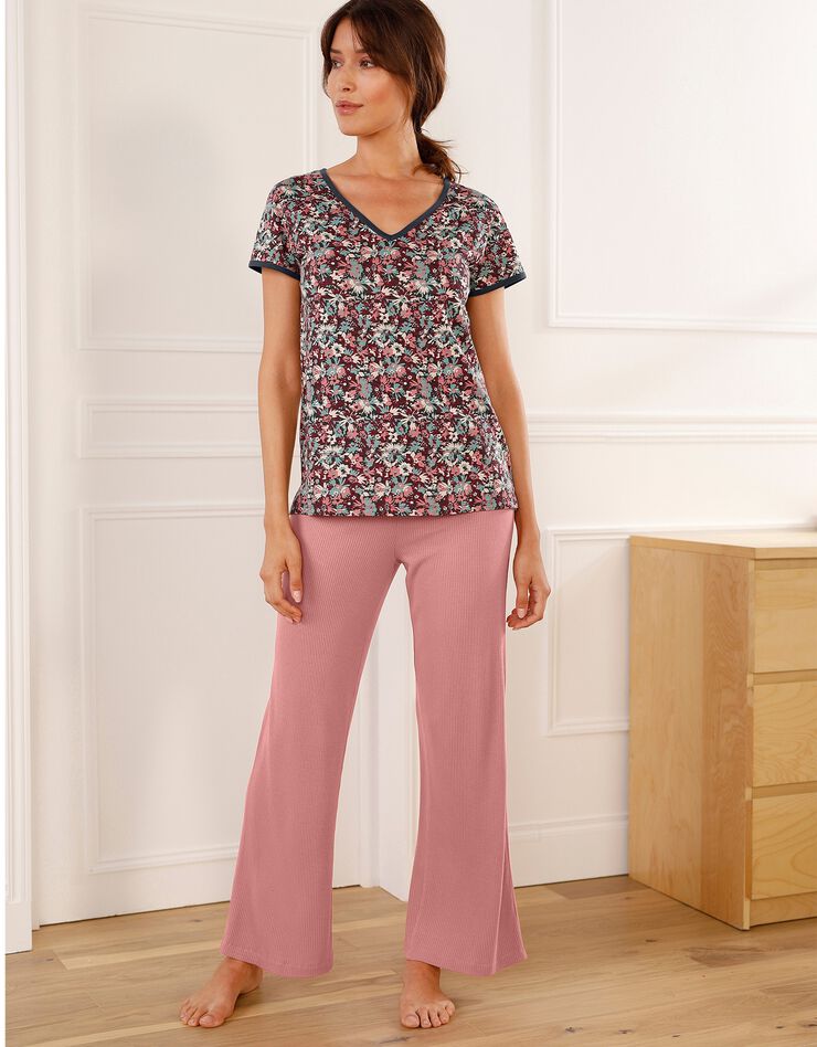 Tee-shirt pyjama fluide manches courtes imprimé fleuri (bordeaux) Tee-shirt pyjama fluide manches courtes imprimé fleuri (bordeaux)