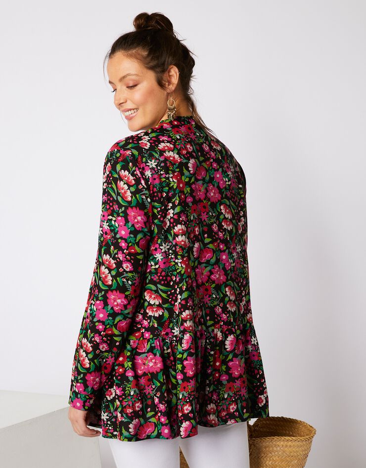 Blouse ample manches longues imprimé floral (noir / rose) Blouse ample manches longues imprimé floral (noir / rose)