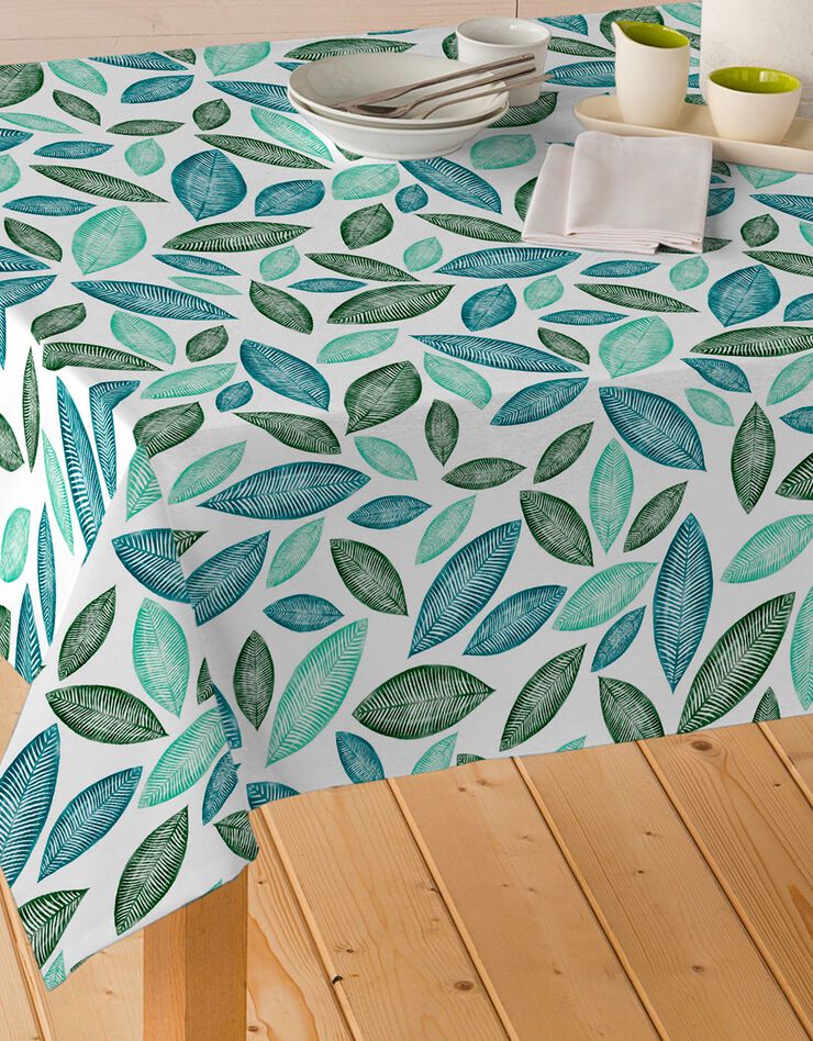 Nappe tissu enduit imprimé feuillage (vert)