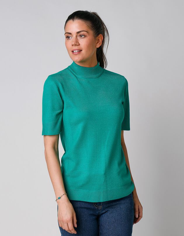 Pull col montant manches courtes toucher cachemire (vert pomme)