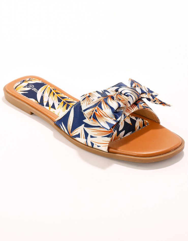 Mules plates imprimées avec nœud fantaisie (bleu) Mules plates imprimées avec nœud fantaisie (bleu)
