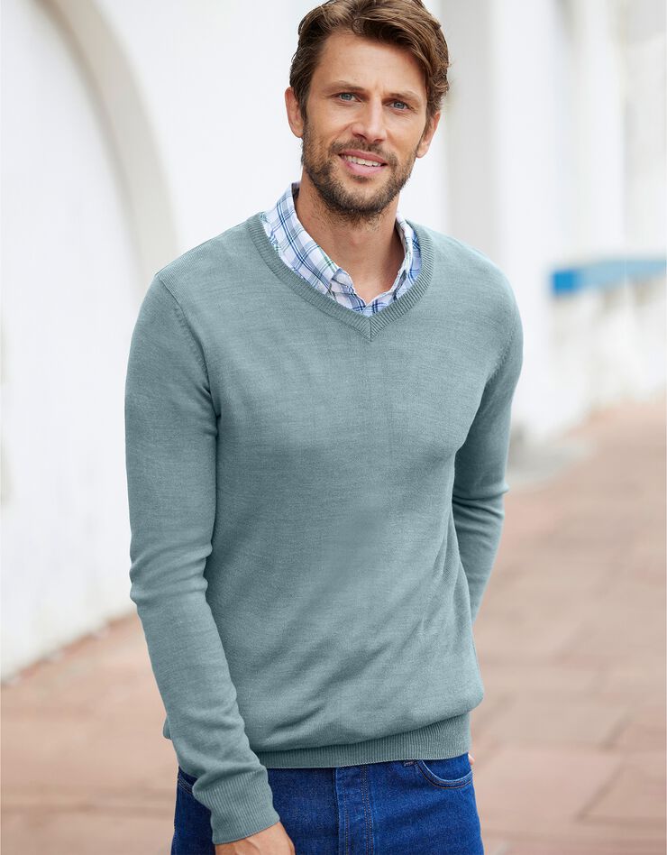Pull uni col V (aqua chiné) Pull uni col V (aqua chiné)