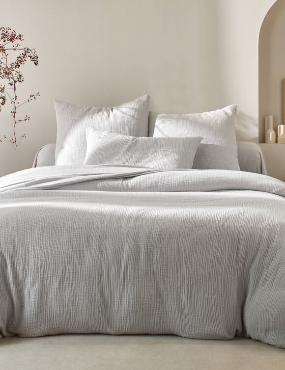 Linge de lit uni en triple gaze de coton (gris perle)