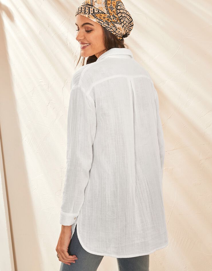 Chemise unie forme liquette gaze de coton (blanc) Chemise unie forme liquette gaze de coton (blanc)