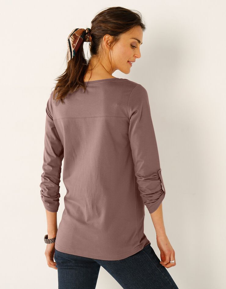 Tee-shirt col tunisien uni (taupe) Tee-shirt col tunisien uni (taupe)