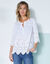 Blouse unie manches 3/4, broderie anglaise (blanc)