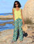 Pantalon large imprimé, taille élastiquée (kaki / émeraude)