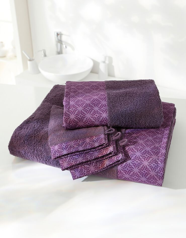 Éponge bouclette 420 g/m² liteau imprimé rosace (aubergine)