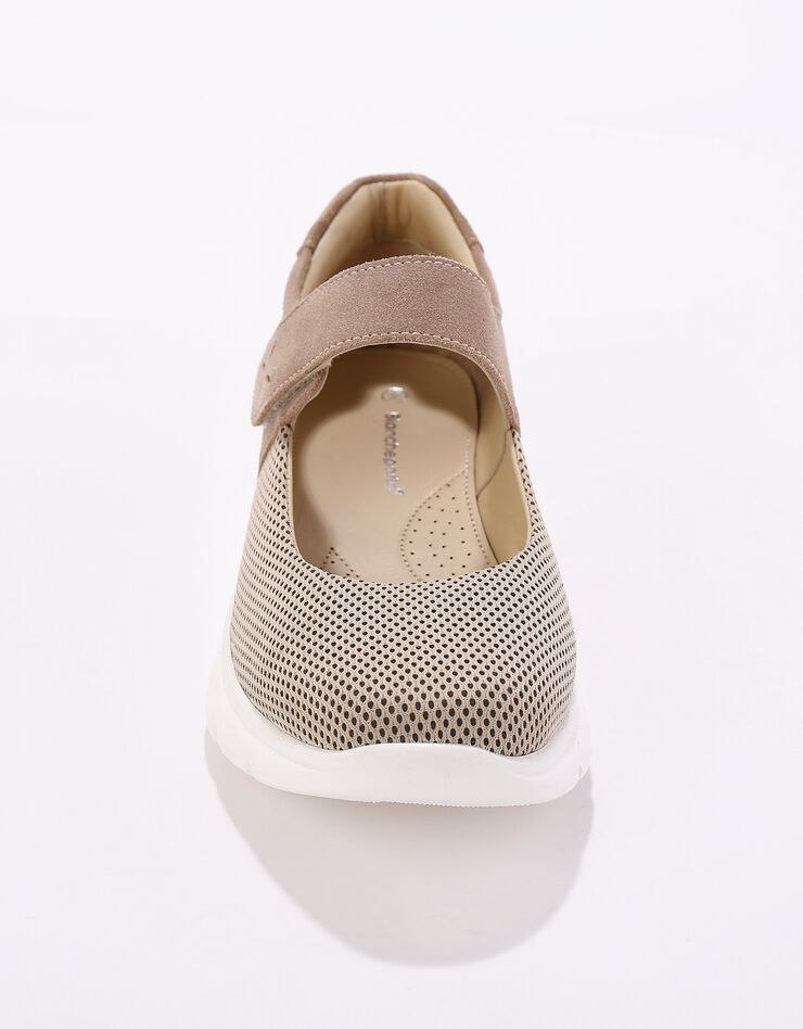 Babies de marche légères scratchées, cuir (beige)
