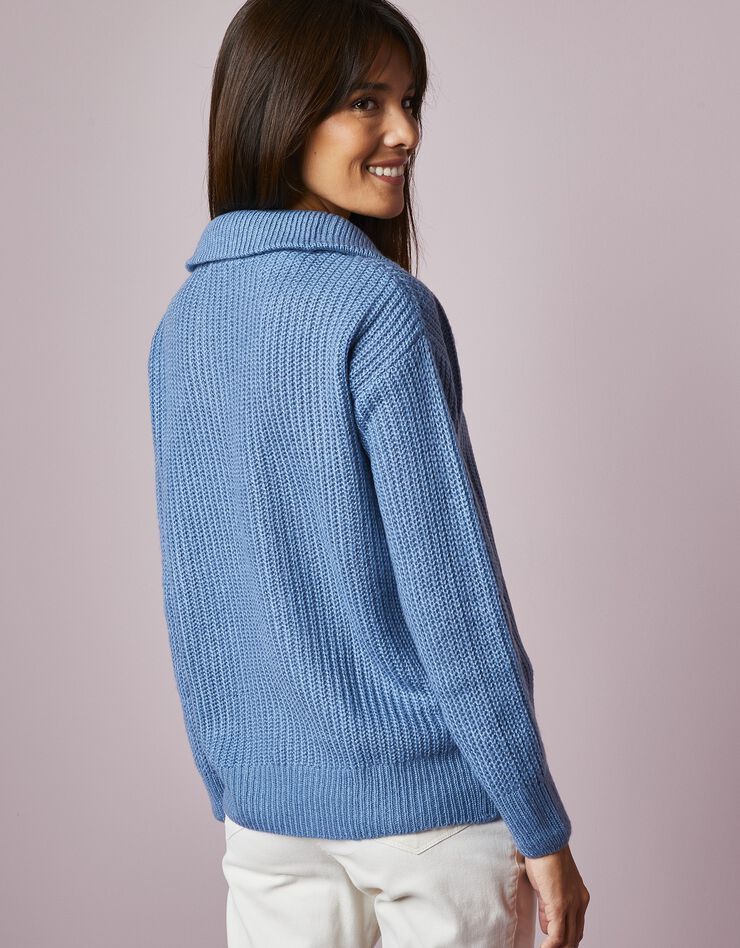 Pull col camionneur boutonné, toucher mohair (bleu grisé) Pull col camionneur boutonné, toucher mohair (bleu grisé)
