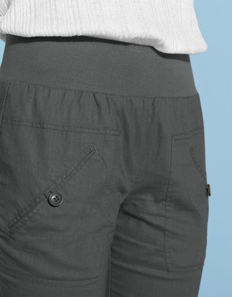 Pantalon coupe droite 7/8ème taille élastiquée, lin coton (bronze) Pantalon coupe droite 7/8ème taille élastiquée, lin coton (bronze)
