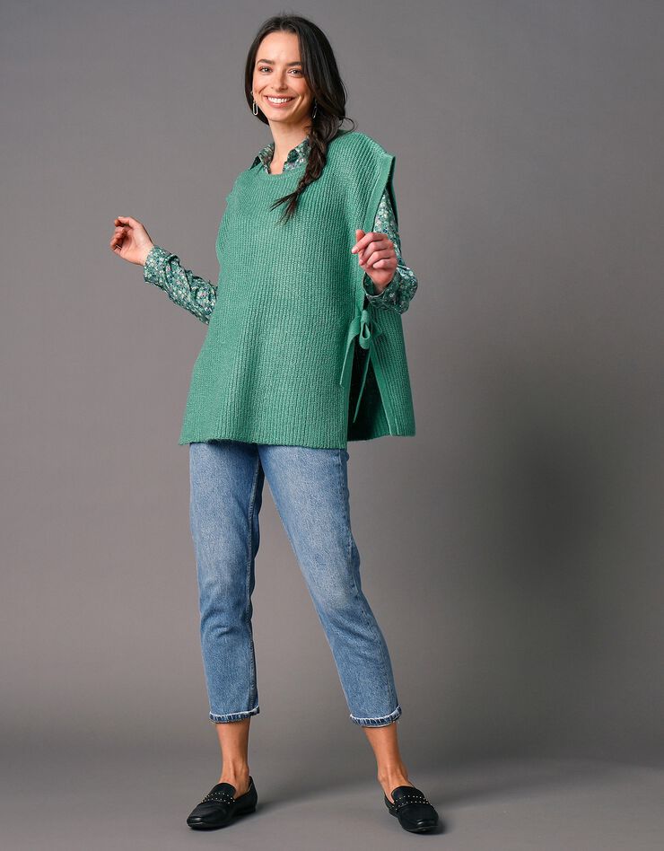 Pull tunique sans manches, maille anglaise toucher mohair (vert)