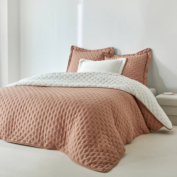Couvre-lit r&eacute;versible microfibre matelass&eacute;e/sherpa (praline)