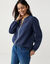 Blouse unie brod&eacute;e en coton, col fendu (marine)