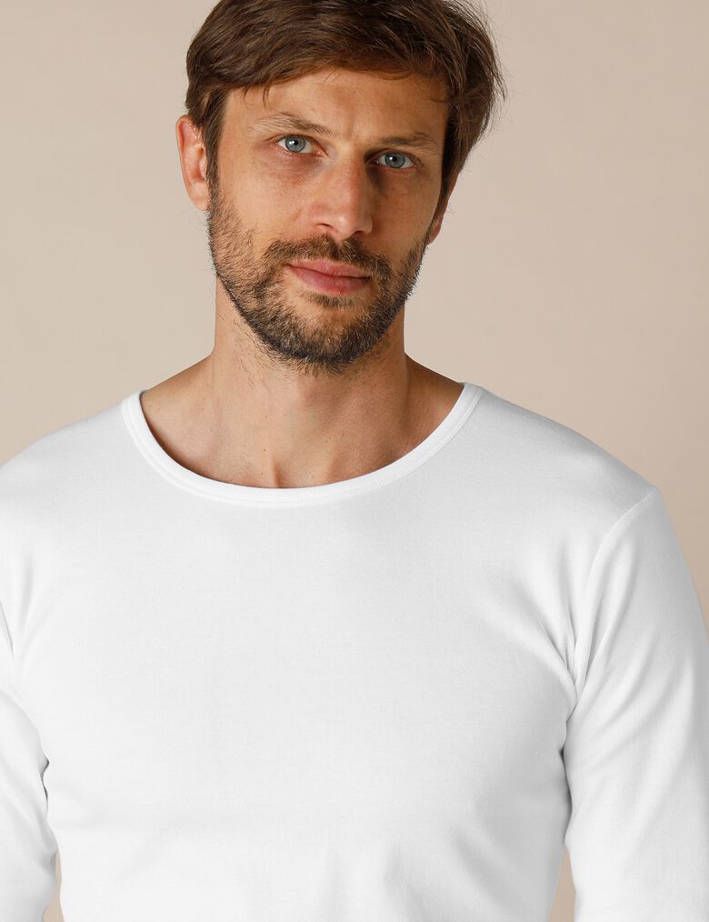 Teeshirt sousvêtement homme col rond manches longues dos long coton lot de 2, blanc