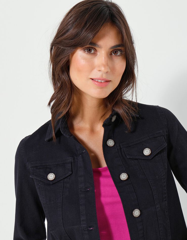 Veste boutonnée en jean (noir)