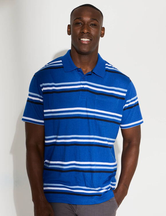 Polo ray&eacute; manches courtes (bleu)