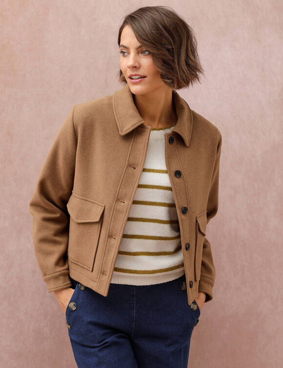 Veste courte en drap de laine (noisette)