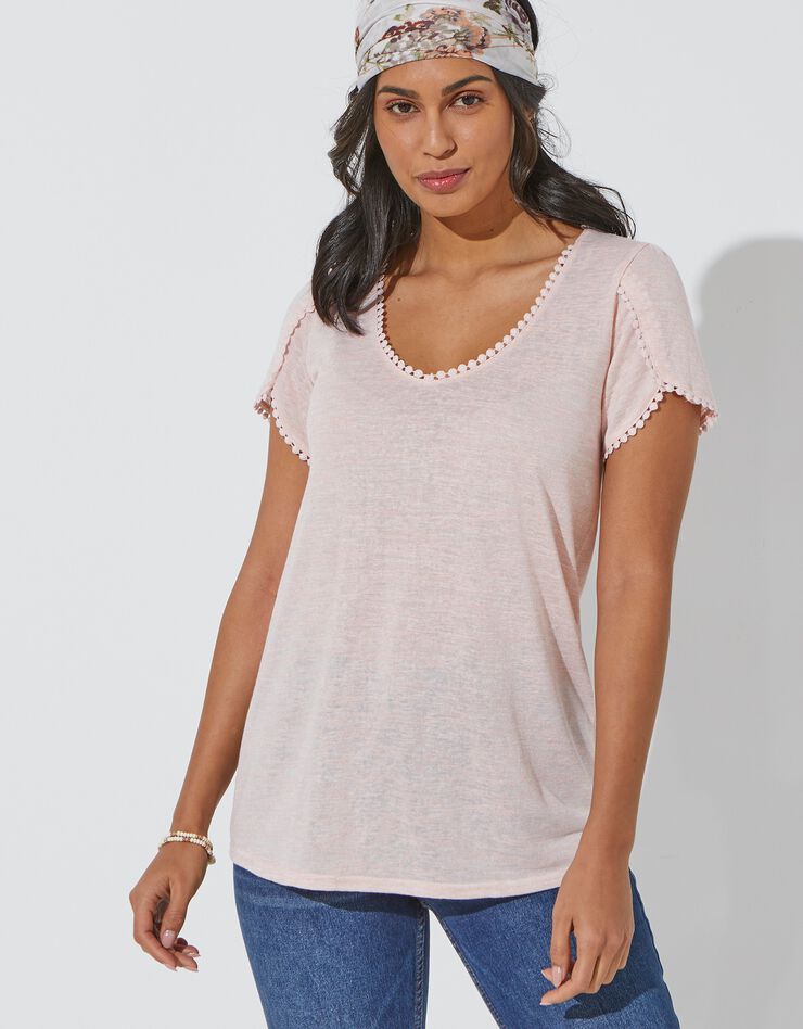 Tee-shirt coupe loose effet lin (rose pâle) Tee-shirt coupe loose effet lin (rose pâle)