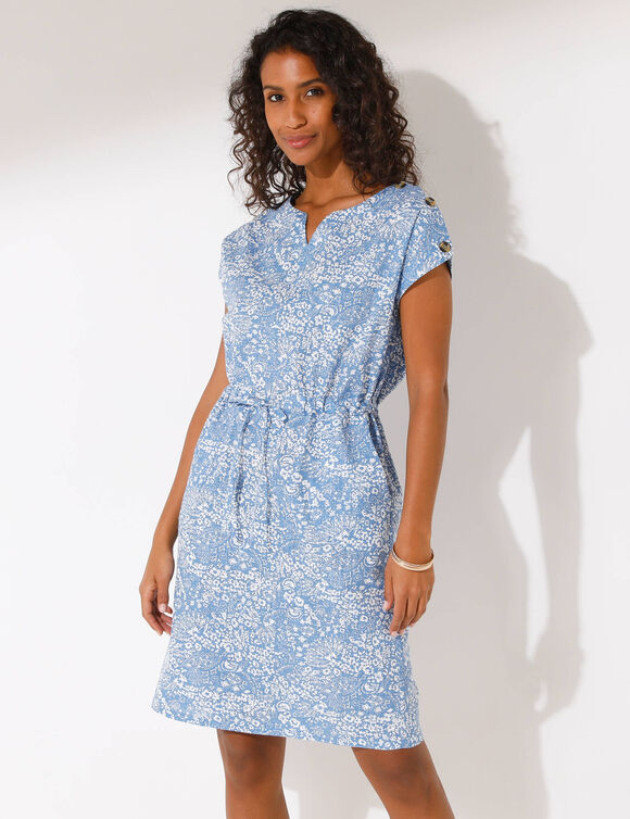 Robe imprimée boutonnée épaules (lavande / écru)