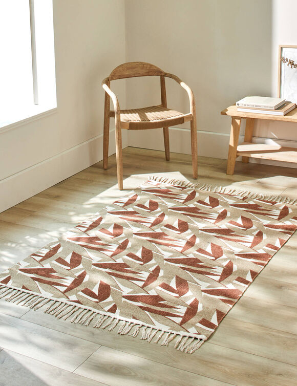 Tapis à franges, coton (vert / chocolat)