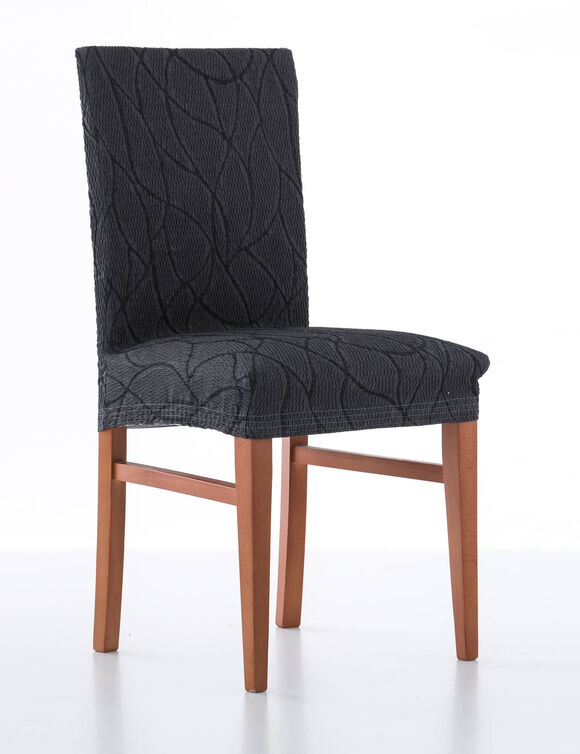 Housse intégrale extensible motif jacquard "serpentins" spéciale chaise (gris)