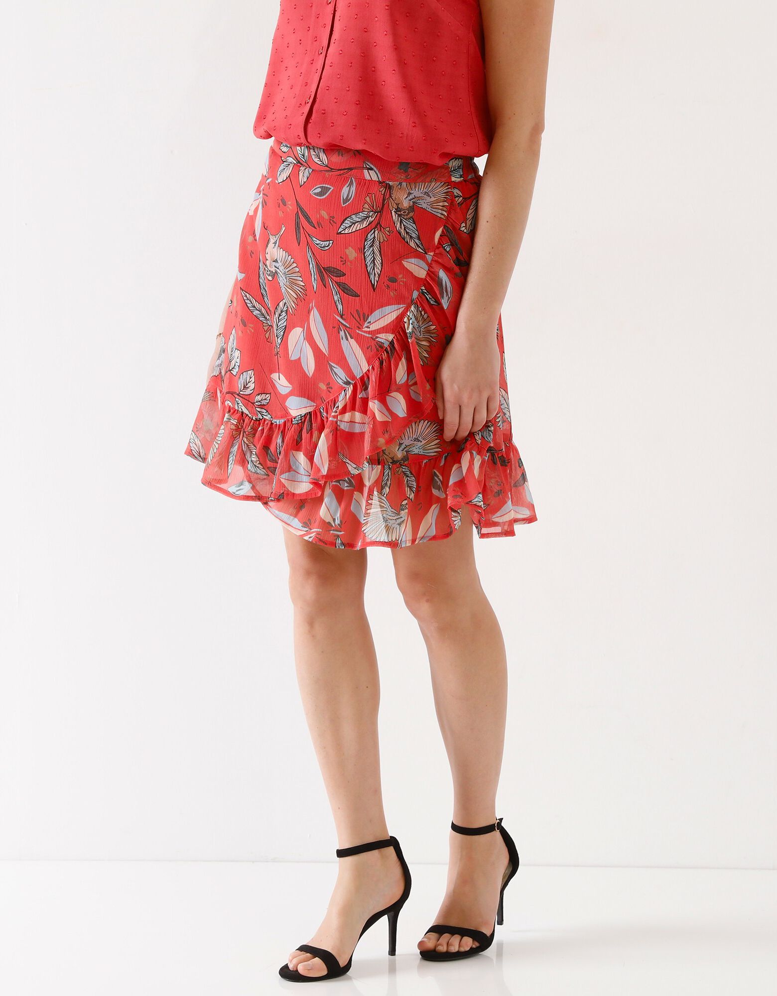 Jupe Courte Volante Femme FEOYA - Taille Haute, Nouée, En Polyester - Style été, Plage, Sortie Décontractée