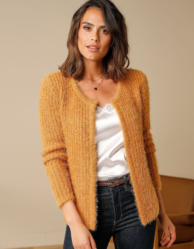 Gilet paletot maille perlée fantaisie (safran) Gilet paletot maille perlée fantaisie (safran)