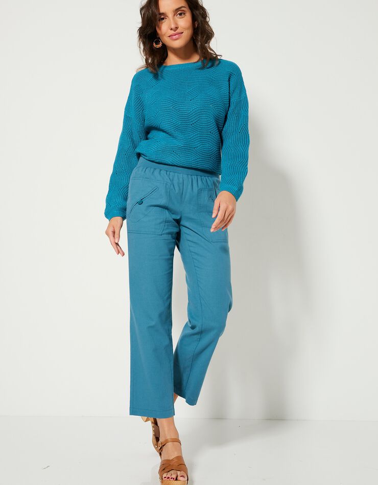 Pull manches longues, maille fantaisie (turquoise) Pull manches longues, maille fantaisie (turquoise)