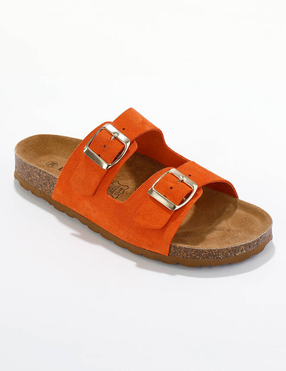 Mules en cuir 2 boucles r&eacute;glables (orange)