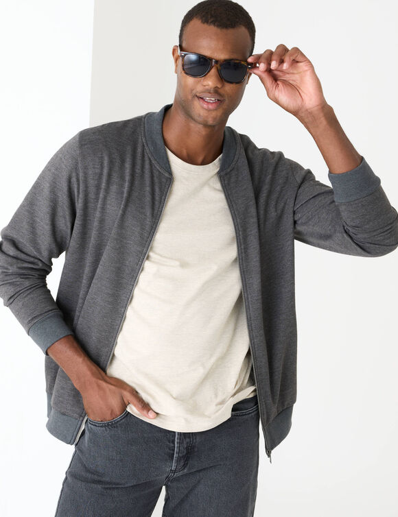 Sweat col bomber enti&egrave;rement zipp&eacute; uni (anthracite chin&eacute;)