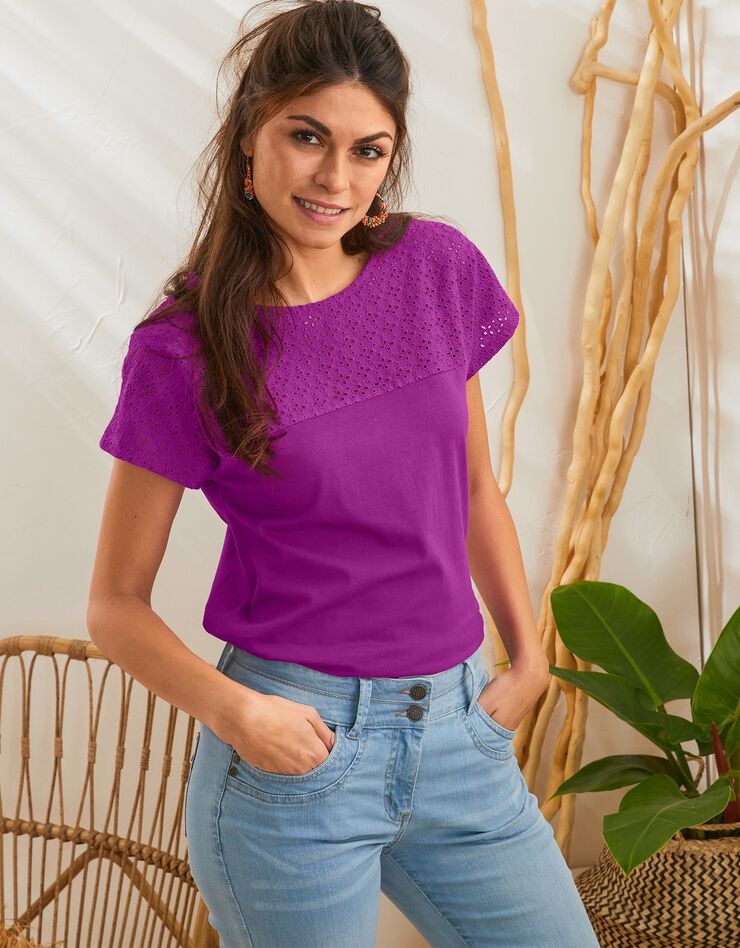 Tee-shirt broderie anglaise manches courtes (violine) Tee-shirt broderie anglaise manches courtes (violine)