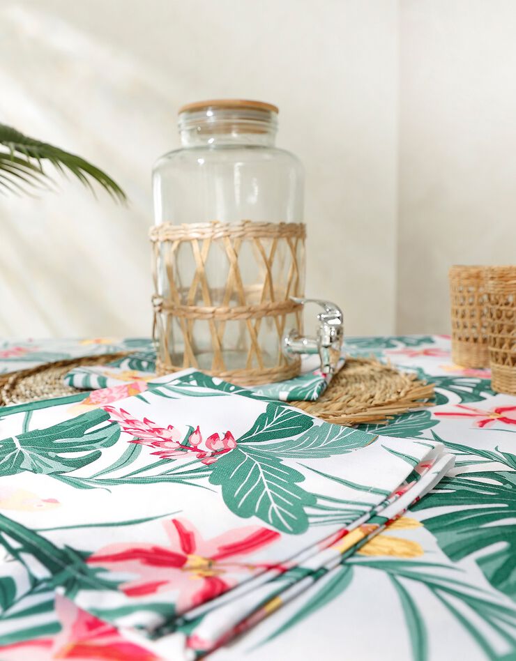 Nappe coton imprimé tropical (blanc / vert)