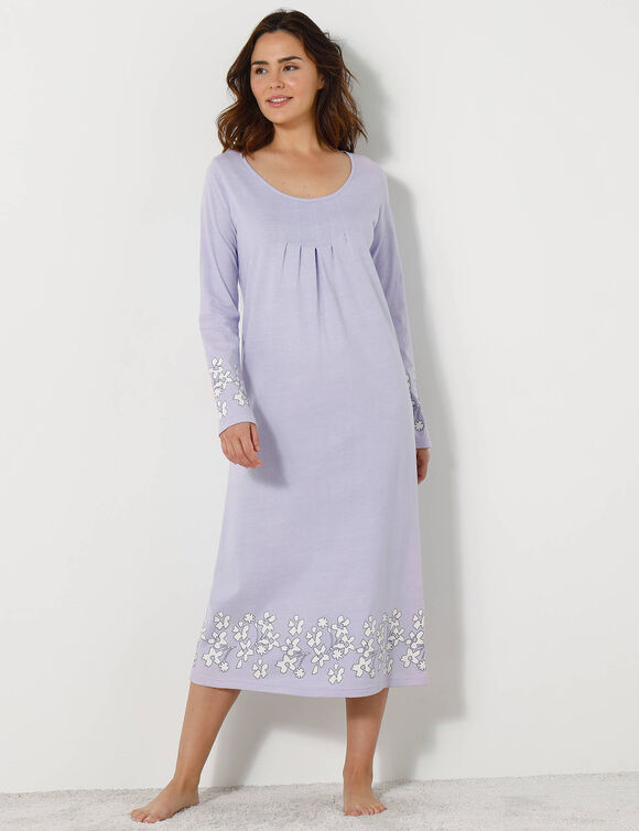 Chemise de nuit imprimée fleurie manches longues (parme)